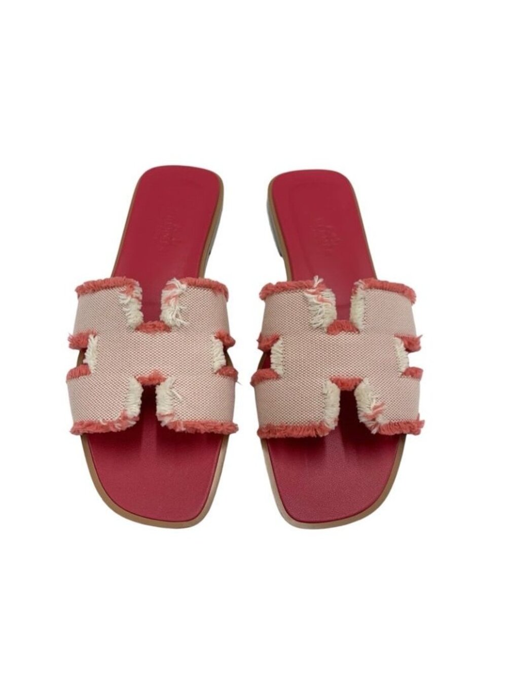 ★SOLD★ Hermes Oran Sandals Shoes Fabric Leather Pink Flat - Picture 2 of 9